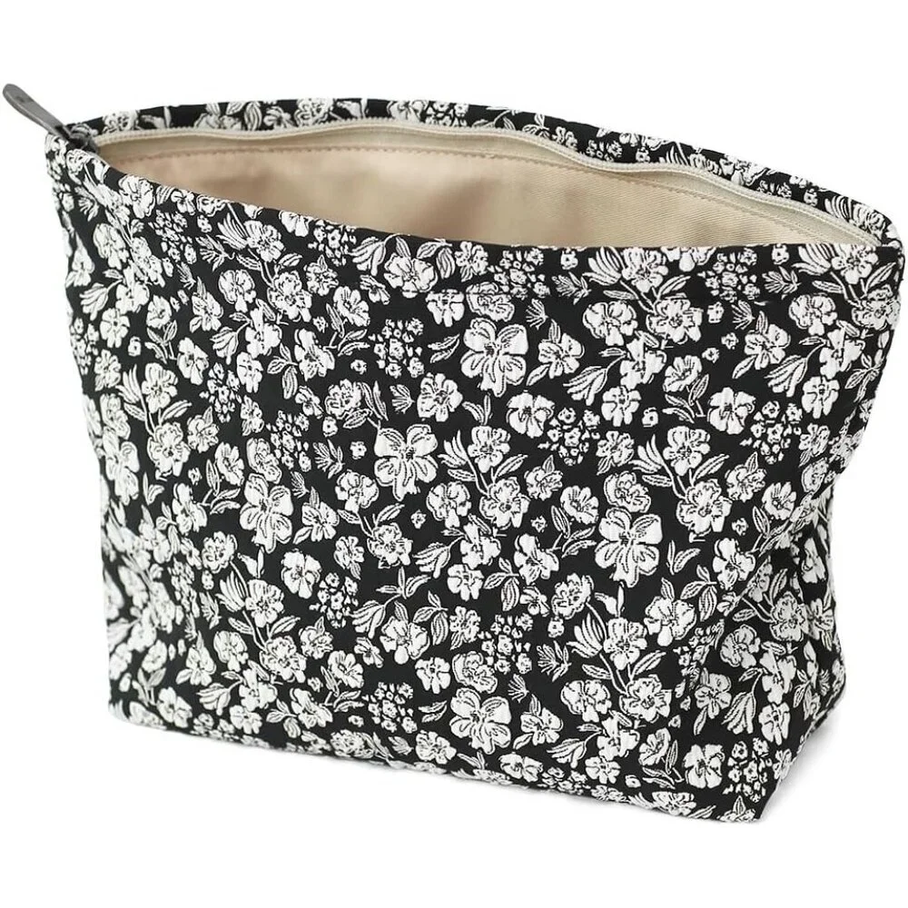 Floral Jacquard Makeup Bag Large Capacity Cosmetic Travel Organizer Pouch